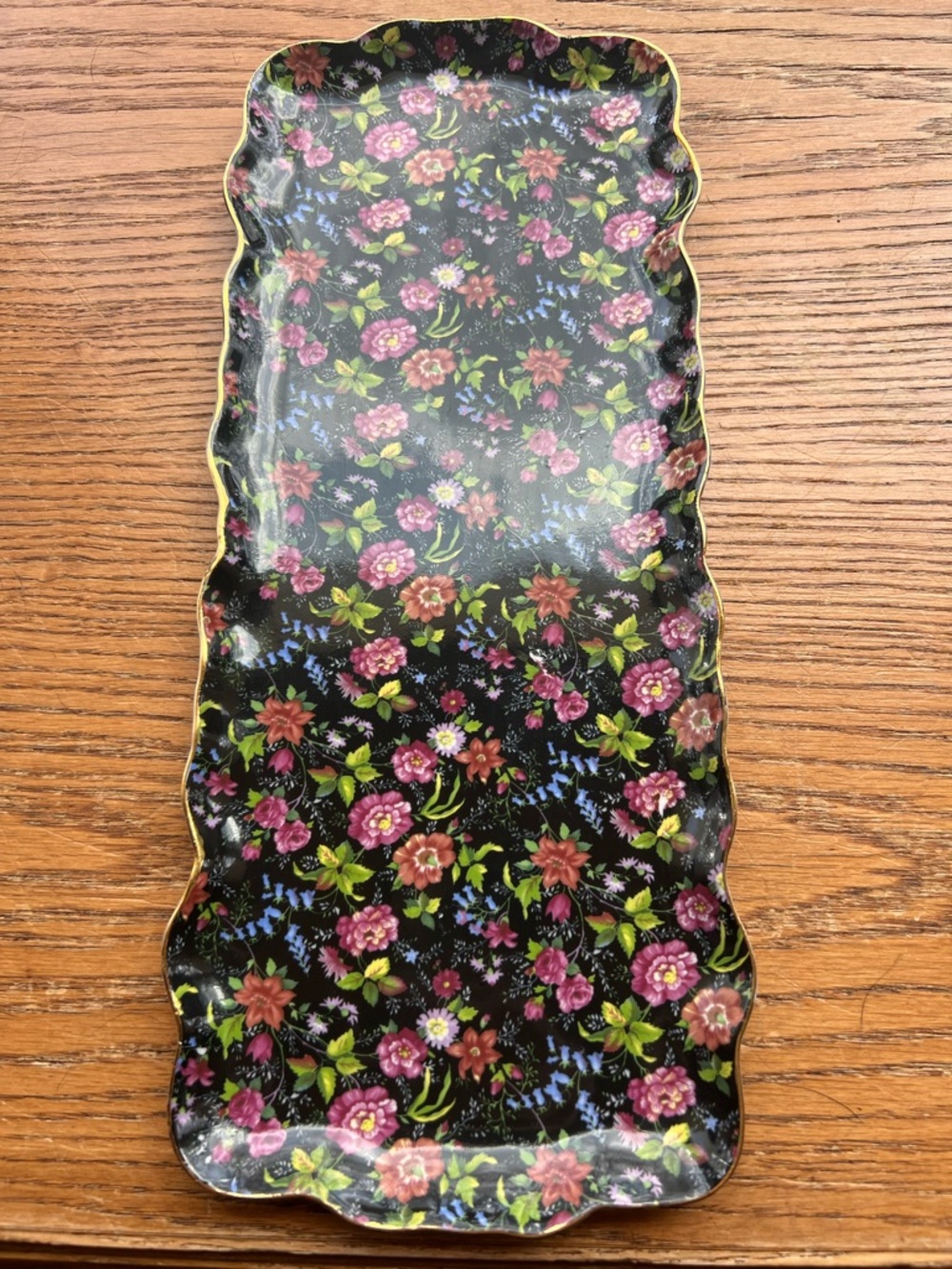 Porcelain serving plate by Baum Bros, "Formalities" line.  Pink, Blue & black